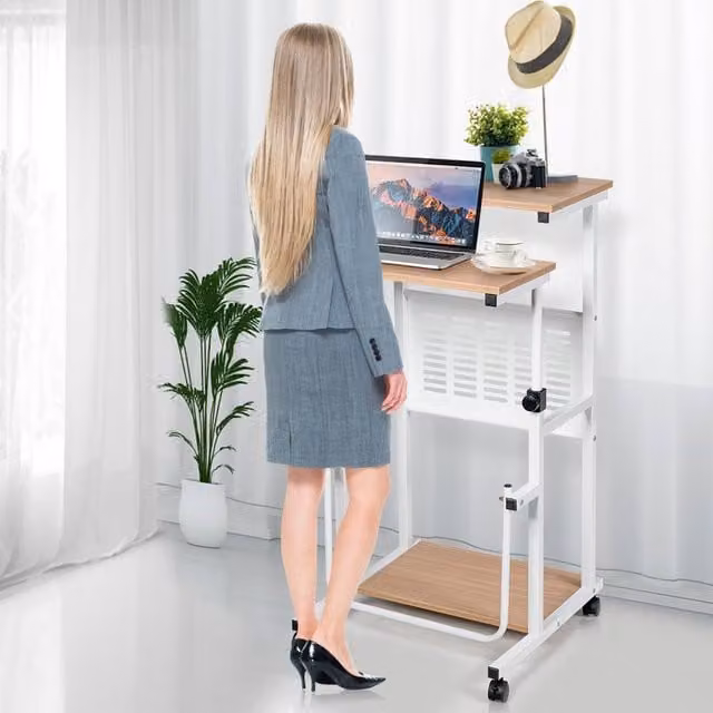 Costway 2 in 1 Height Adjustable Computer Desk and Movable Workstation in White – 1
