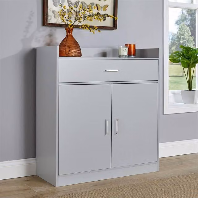Nordara Compact 2 Door Shoe Cabinet Hallway Organiser in Black and Grey, W: 130 cm, D: 35 cm