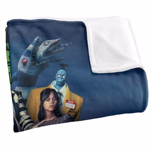 LOGOVISION Beetlejuice Gangs All Here Super Soft Microfibre Fleece Throw Blanket, White and Multicolour, W: 152 cm, D: 127 cm – 2