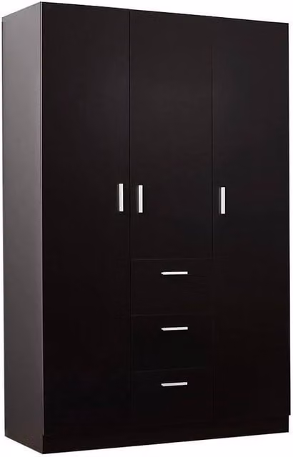 KORVIXA Black Modern 3 Door 3 Drawer Wardrobe with Storage Shelf, W/D/H: 100 x 100 x 100 cm