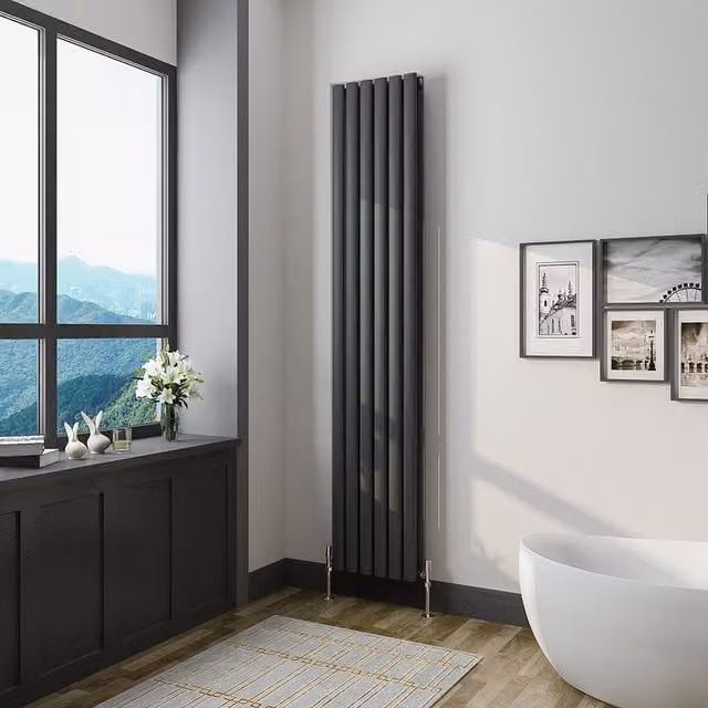 AicaBathroom Vertical Oval Column Radiator in Black, H 180 cm x W 35.4 cm