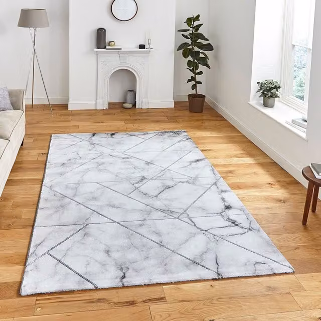 The Rug Shop UK Modern Abstract Stain-Resistant Easy Care Area Rug in Silver, W: 200 cm, L: 290 cm