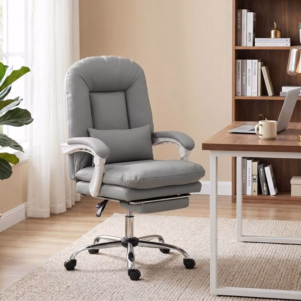 Rolipo Grey Ergonomic Reclining Plush Executive Office Chair with Footrest, Headrest and Armrests – 3