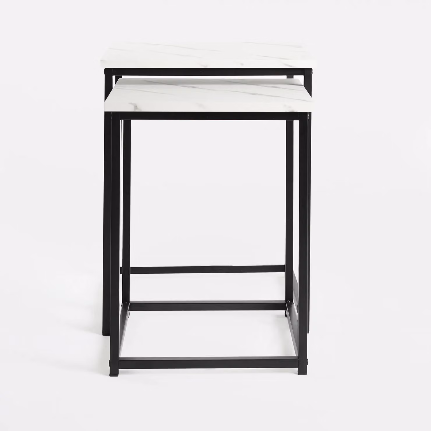 OHS Manhattan Set of 2 Square Nest of Tables in White Glossy Metal – 3
