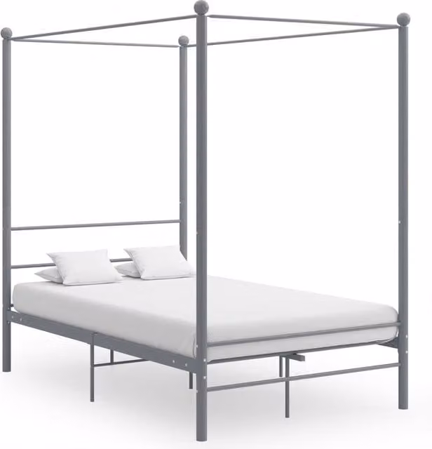 Berkfield Home Grey Metal Canopy Bed Frame W: 140 cm, L: 200 cm
