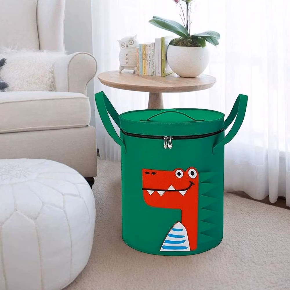 PAWNORA Large Collapsible Fabric Storage Box with Dinosaur Design in Green – 5