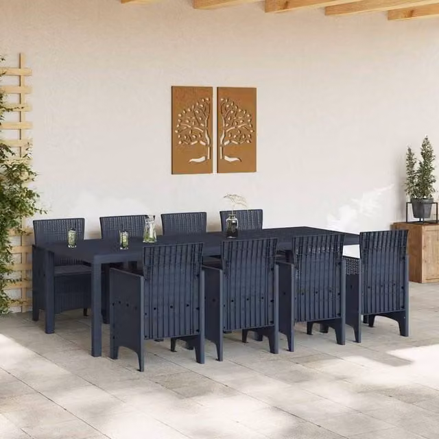 Berkfield Home Modern 9 Piece Garden Dining Set with Cushions in Anthracite Poly Rattan and Dark Grey