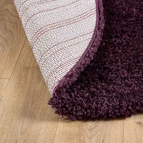 Bravich Round Purple Shaggy Rug, Aubergine, Diameter: 120 cm, Pile Height: 5 cm – 6