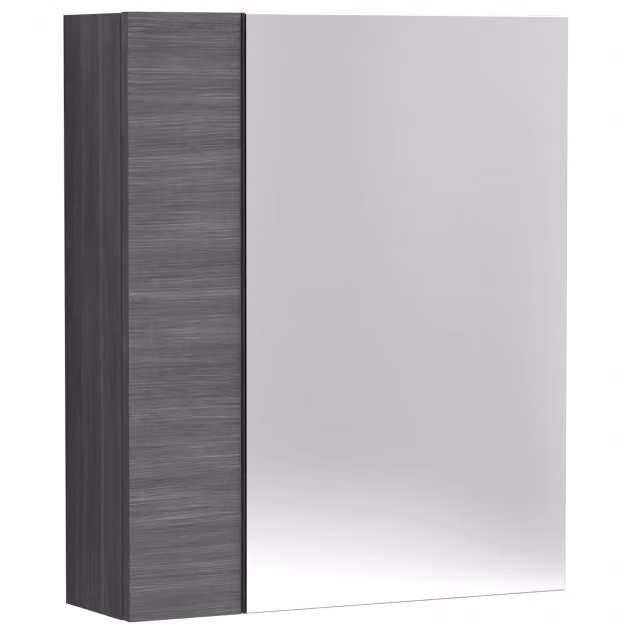 Royal Bathrooms Anthracite Woodgrain Wall Hung Mirrored Bathroom Cabinet with Soft Close Hinged Doors, W: 60 cm, H: 71.5 cm, D: 25 cm