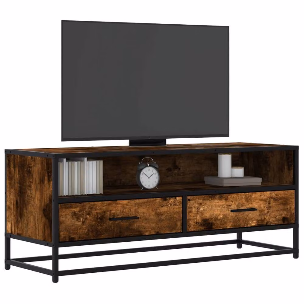 Berkfield Home Industrial TV Cabinet in Smoked Oak and Brown, W/D/H: 100 x 34.5 x 40 cm – 2