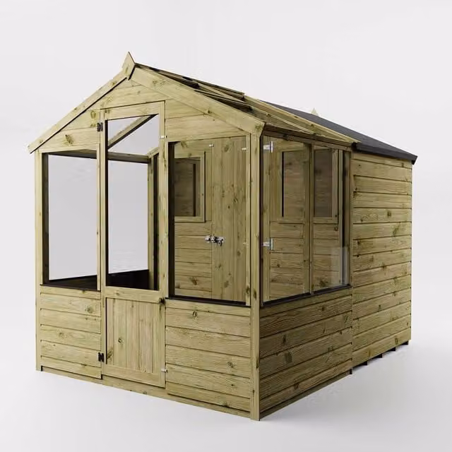 Mercia Traditional Apex Greenhouse and Shed Combo in Brown, W: 201 cm, D: 245.8 cm, H: 205.8 cm – 1