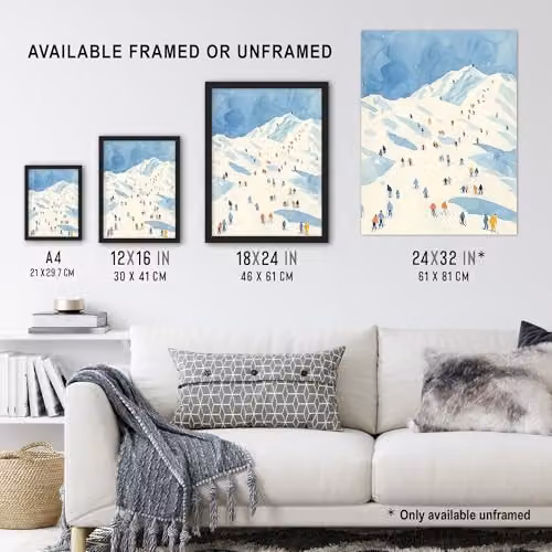 Artery8 Ski Winter Sport Alps Watercolour Wall Art Paper Poster Print, W: 46 cm, H: 61 cm – 3