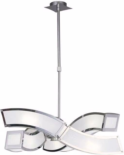 Duna 6-Light E27 Ceiling Pendant with 3 Arms in Polished Chrome and White Acrylic