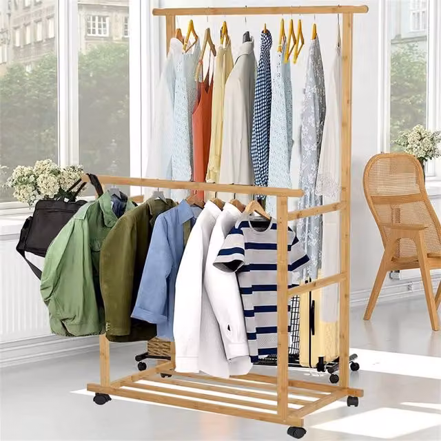KORVIXA Brown Modern Clothes Rail with Continuous Linear Rail, Width: 50 cm, Height: 160 cm