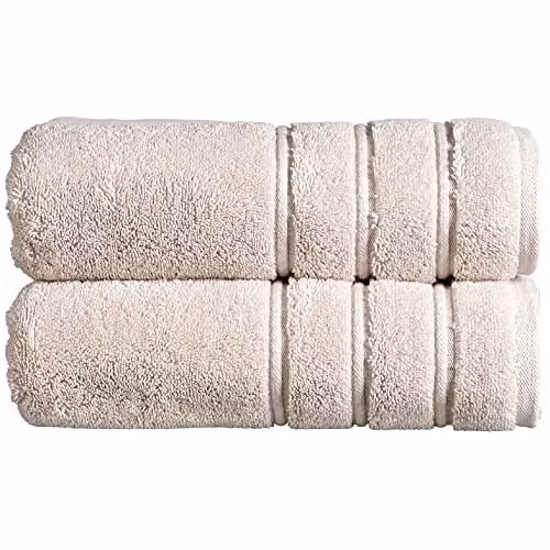 Christy Antalya Luxury Turkish Cotton Bath Towel Set, 2 Piece, Beige, W: 70 cm x L: 125 cm