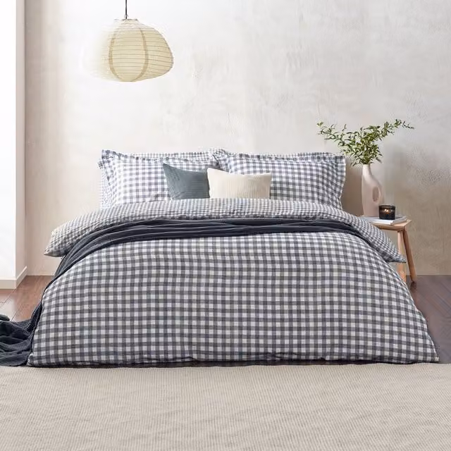 Riva Home Yard Barton Blue Checked Reversible Cotton Duvet Cover and Pillowcase Set