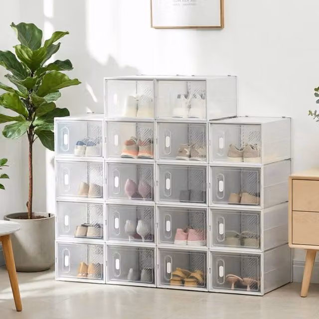 ERGOVEXA 18 Pack Clear Stackable Shoe Storage Boxes with Magnetic Doors