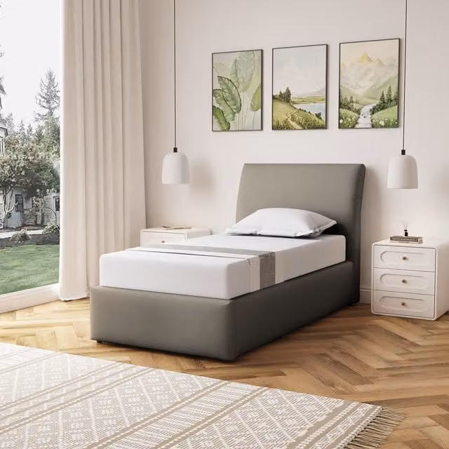 Artemis Home Bethany Upholstered Single Ottoman Bed Frame in Brown/Grey, W/D/H: 90 x 190 cm