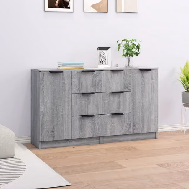 Berkfield Home Set of 2 Grey Sonoma Sideboards in Engineered Wood, W/D/H: 60 x 30 x 70 cm
