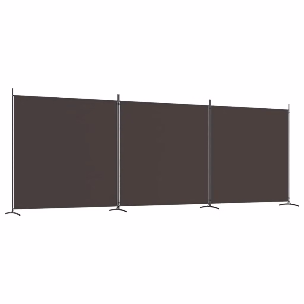 Berkfield Home 3-Panel Brown Fabric Room Divider, H 180 cm x W 525 cm – 2