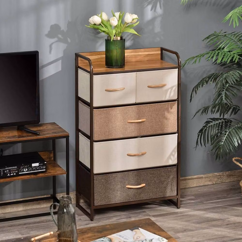 Kelvenix Multicolour 5-Drawer Fabric Dresser Tower Chest of Drawers – 3