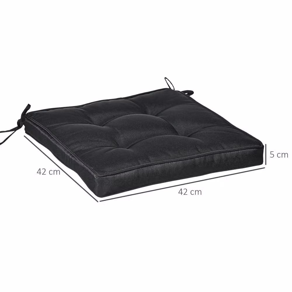 STILVORA Set of 4 Black Square Water-Repellent Polyester Garden Seat Cushions with Ties – 4