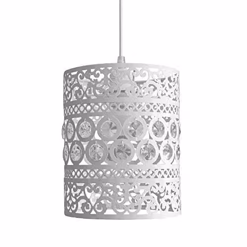 ValueLights Shabby Chic White and Transparent Cylinder Ceiling Pendant Light Shade, Width: 18 cm – 1