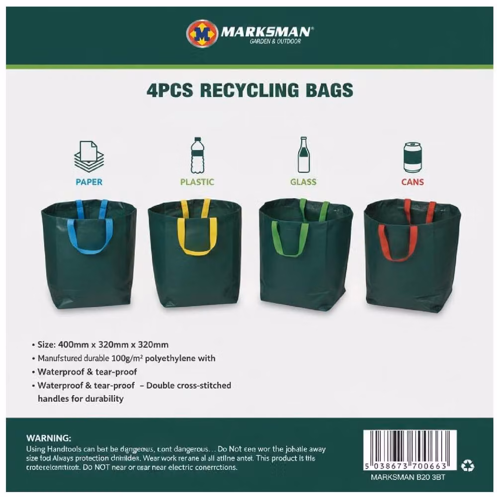 BARGAINS-GALORE 4-Piece Waterproof Heavy Duty Plastic Recycling Garden Waste Bags, Multicolour, W/H: 40 x 32 cm – 4