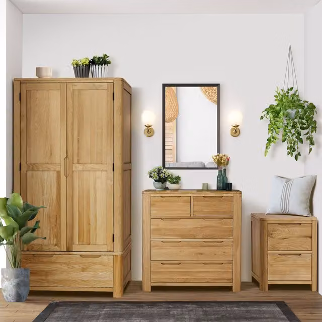 Comfy Living Modern Oak Effect Bedroom Furniture Trio Set in Brown