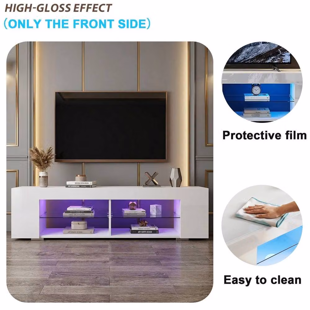 KORVIXA High Gloss LED TV Stand Storage Cabinet in White – 2