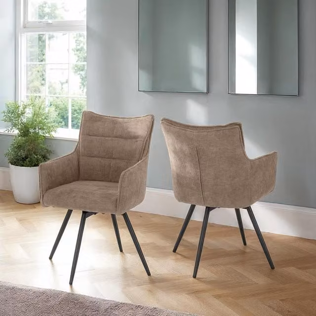 Seconique Modern Swivel Dining Chair in Grey Fabric with Metal Upholstered Frame