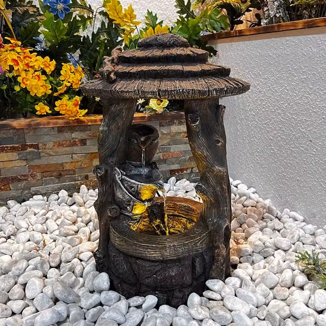 Tranquility Wishing Well Traditional Mains Water Feature in Antique Grey