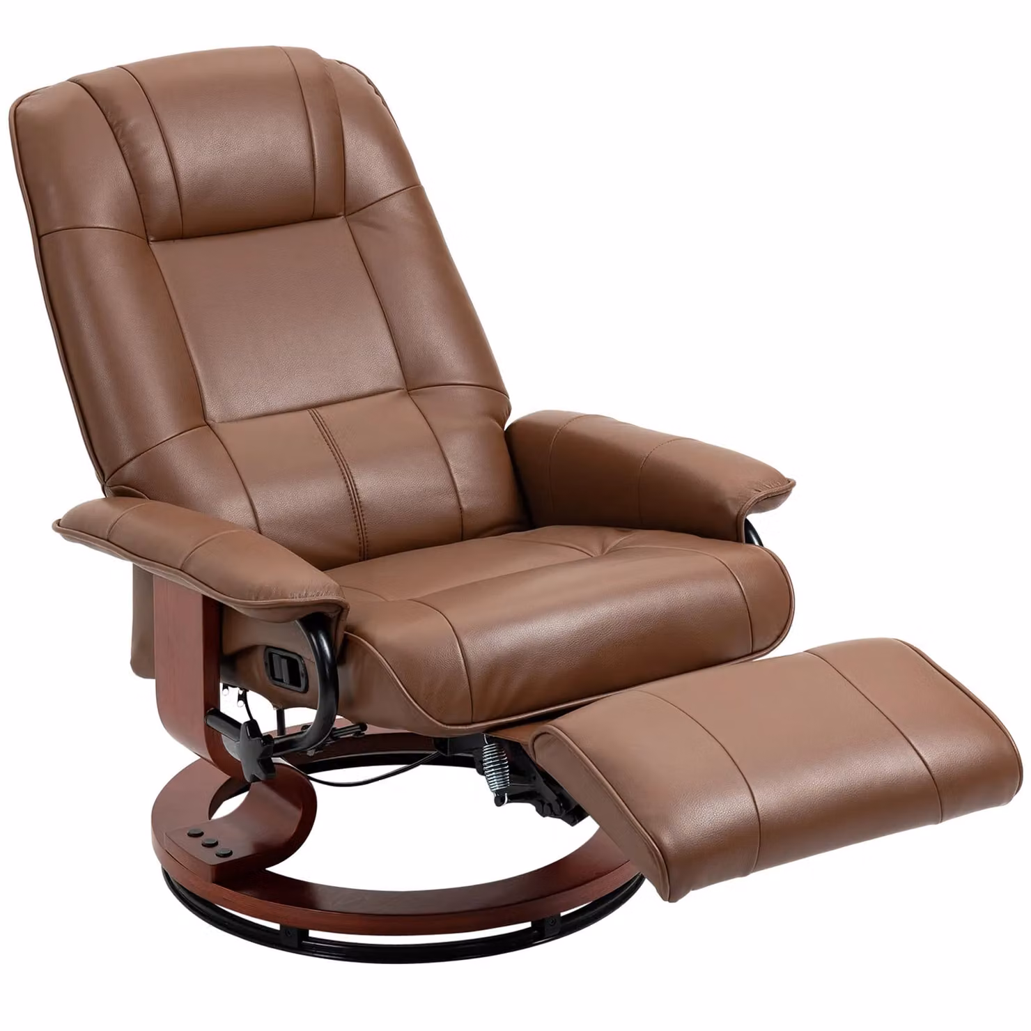 HOMCOM Ergonomic Office Recliner Sofa Chair in Brown PU Leather with Solid Wood Frame and 360 Degree Swivel – 2