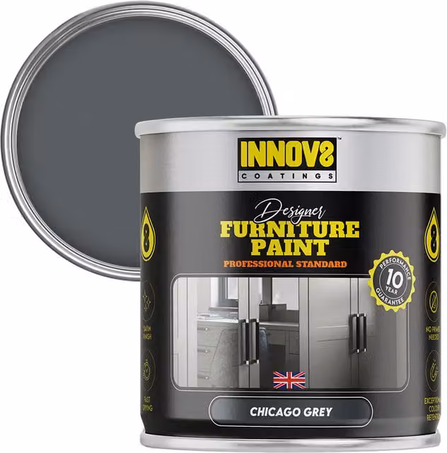 Innov8 Coatings Designer Furniture Paint in Grey with a Satin Finish, 0.75 l