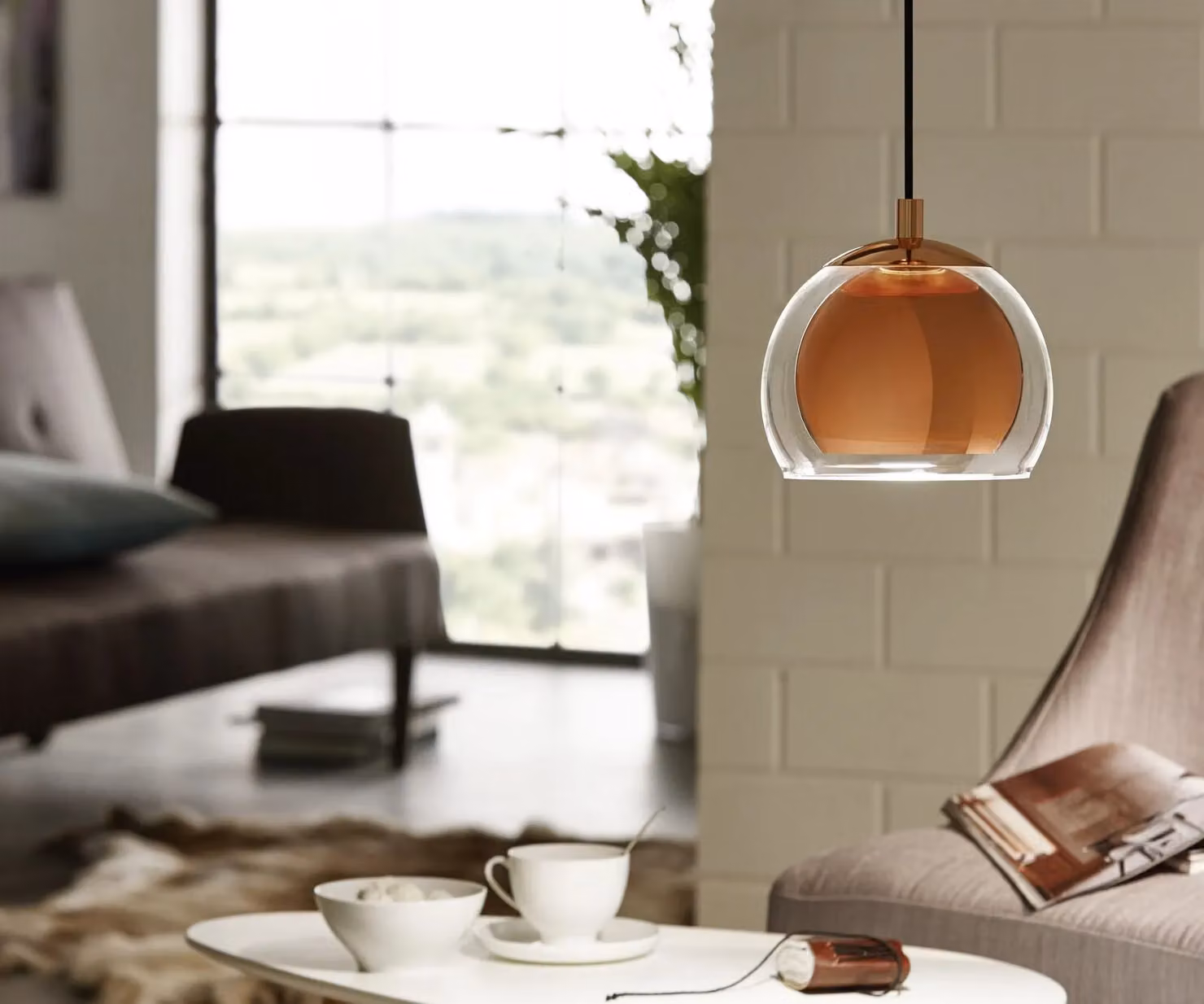 Loops Pendant Ceiling Light with Copper Steel Shade and Transparent Glass Bulb, E27, 1x40W – 2