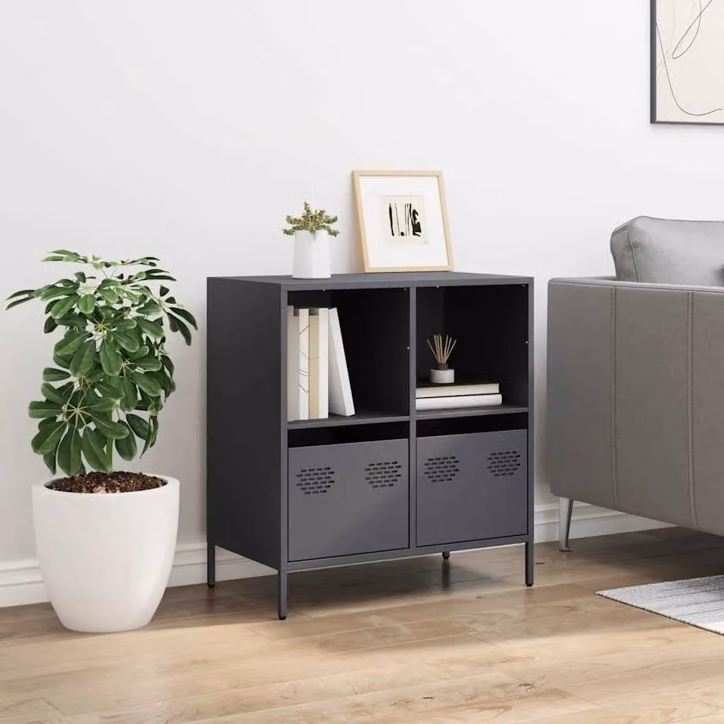 Berkfield Home Anthracite and Black Sideboard in Matt Cold-rolled Steel, W: 68 cm, D: 39 cm, H: 73.5 cm – 2
