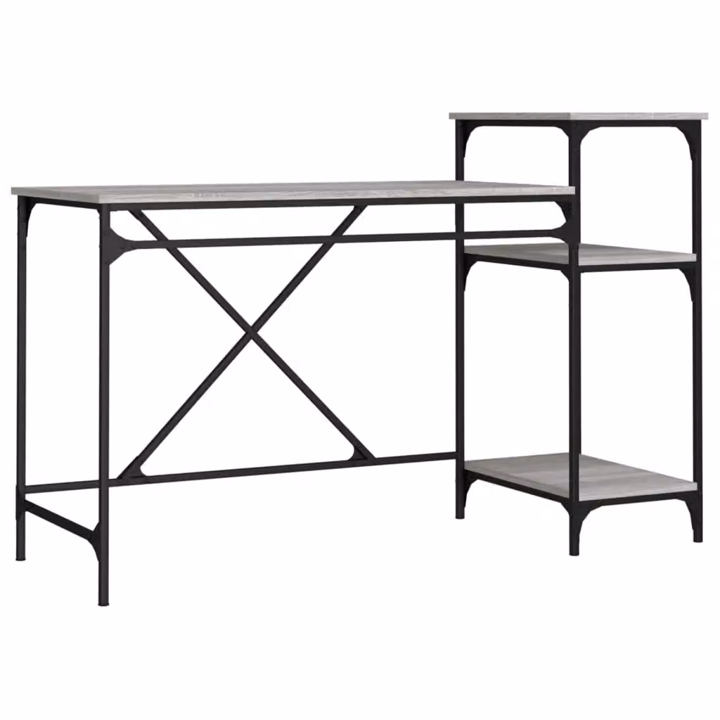 Berkfield Home Computer Desk with Shelves in Grey Sonoma, W/D/H: 135 x 50 x 90 cm – 2