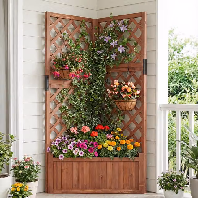 COSTWAY Brown Wooden Geometric Corner Raised Garden Bed