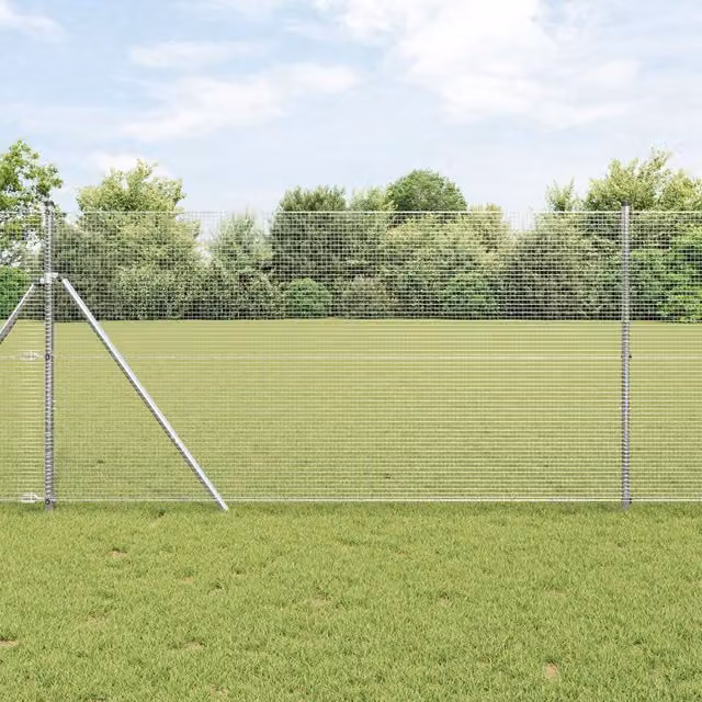 Berkfield Home Silver Galvanised Steel Welded Wire Fence with 13 Posts, H: 120 cm, L: 50 m – 1