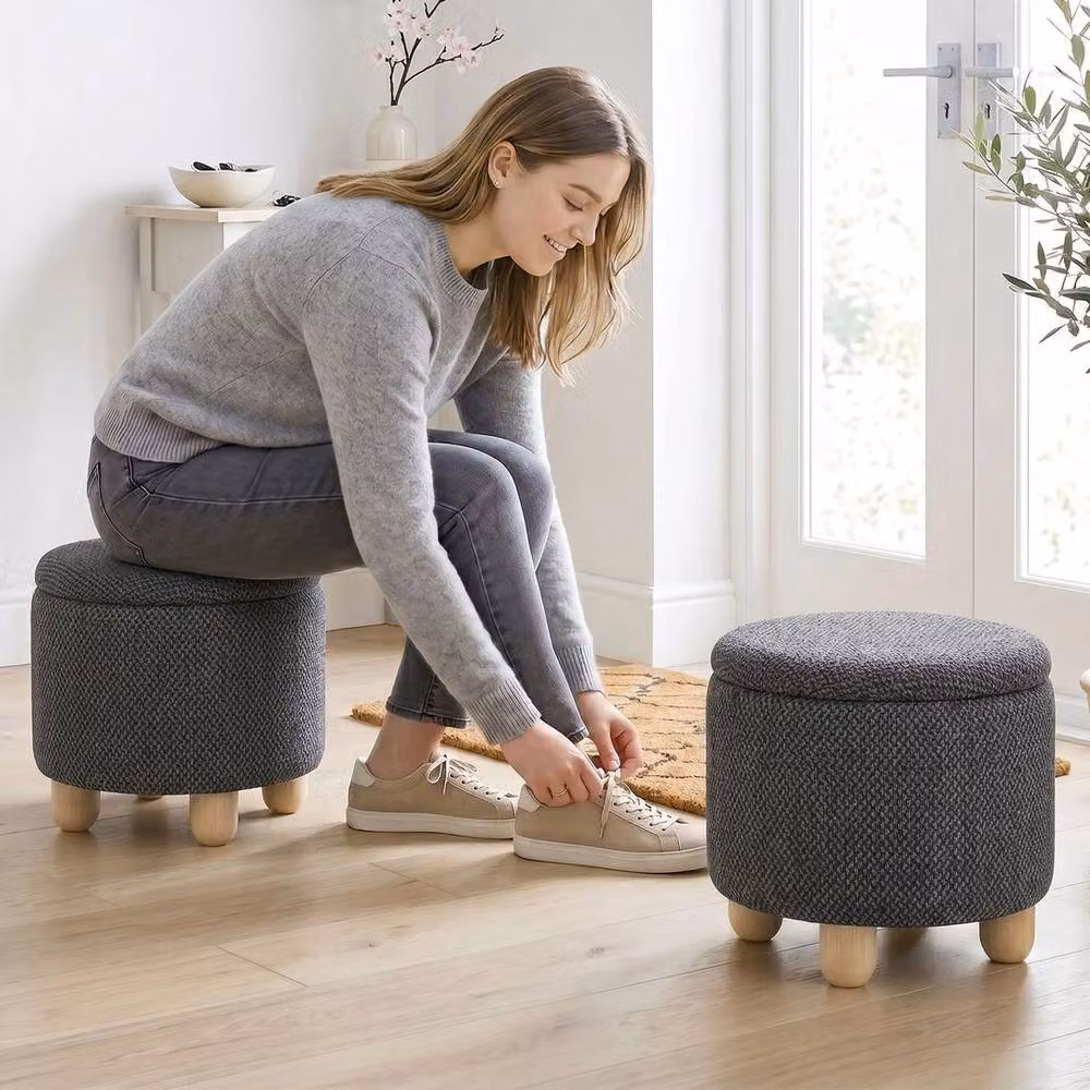 NESTLUNE Round Storage Ottoman with Reversible Lid in Dark Grey, Diameter: 100 cm, Height: 15 cm – 5