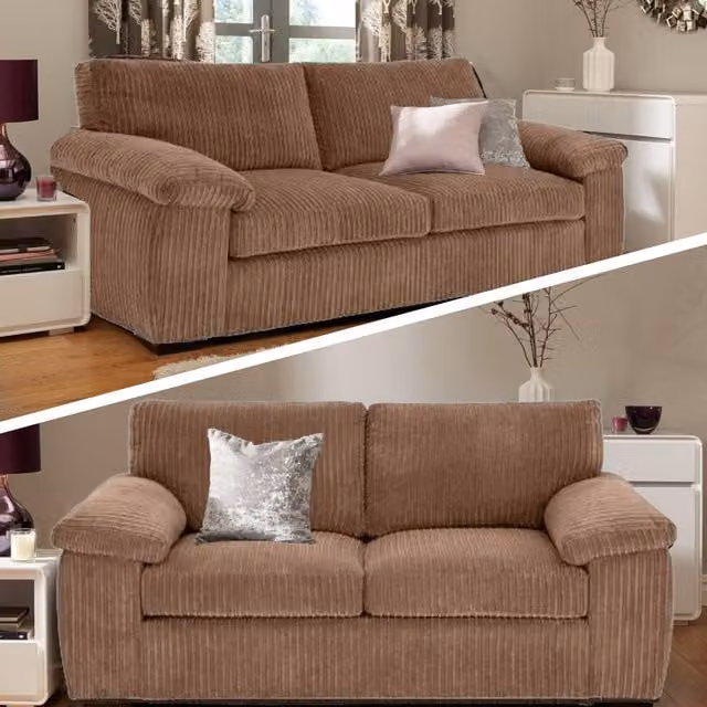 SquareBoxx Capri 3+2 Seater Sofa Set in Brown Striped Jumbo Cord