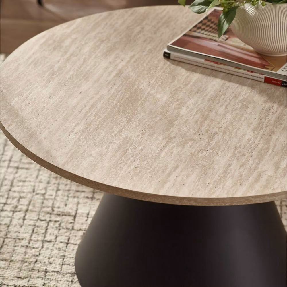 Cheshire Torrance Modern Nested Table Set in Travertine Effect and Black – 8