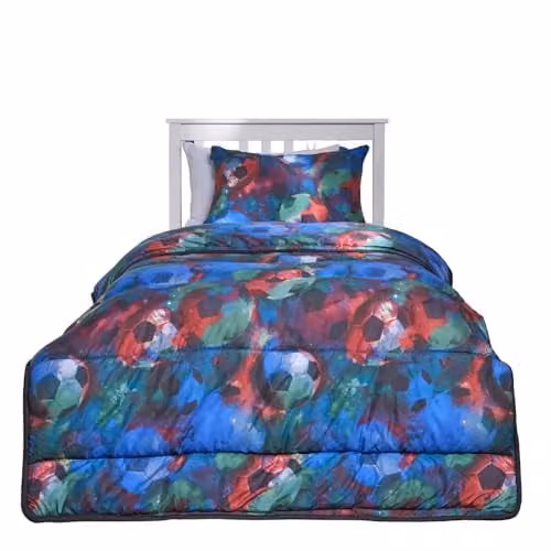 OHS Single Football Themed Coverless Duvet and Pillowcase Set, 10.5 Tog, Multicolour Microfibre, W/D/H: 135 x 200 cm