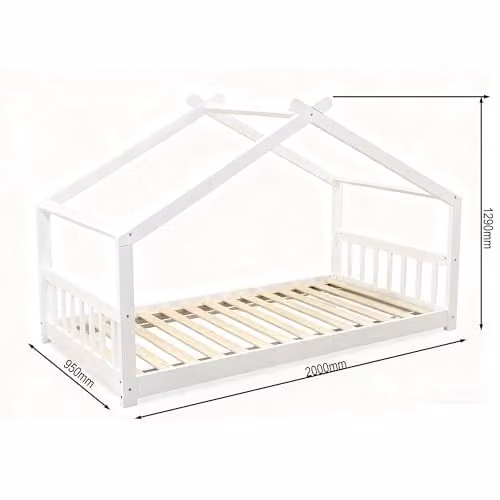 Kidsaw Jinsen White Solid Wood House-Shaped Single Cottage Bed for Children, W/D/H: 90 x 190 cm – 2