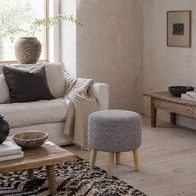 Wyld Haus Roli Round Storage Ottoman in Light Grey Linen Look, W/D/H: 40 x 40 x 39 cm – 1