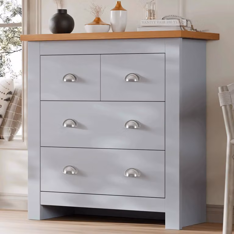 DHS 3 Drawer Chest of Drawers in Grey with Oak Top and Classic Shaker Style, W/D/H: 75 x 38 x 81 cm