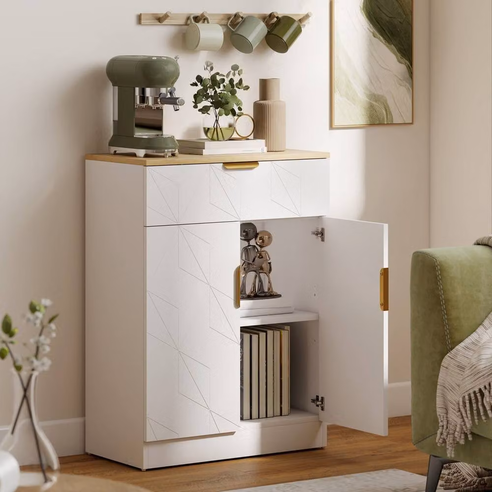 Wyld Haus Rilosa White Sideboard with Gold Accents and Matt Finish, W: 82 cm, D: 32 cm, H: 60 cm – 3