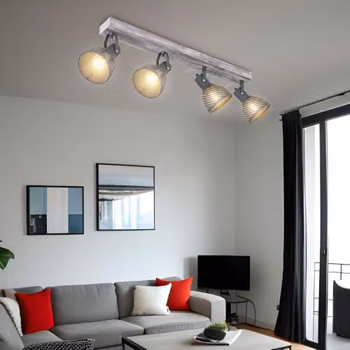 Netlighting Mori Adjustable Ceiling Spotlight Bar in Antique White Whitewashed with 4x E27 Bulbs – 2