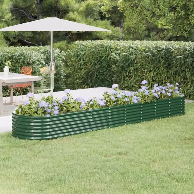 Berkfield Home Garden Powder-coated Steel Raised Bed in Green, W/D/H: 368 x 80 x 36 cm