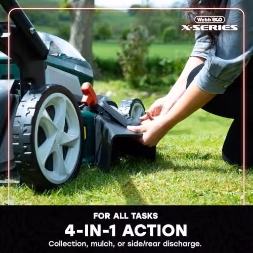 Webb 40V Brushless Self-Propelled Lawnmower in Green with 2 x 4Ah Rechargeable Batteries, Charger, Collection Bag and Mulching Kit, Cutting Width: 47 cm – 4